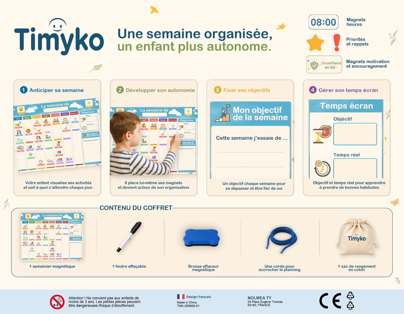 Fonctionnalités et contenu du Semainier
